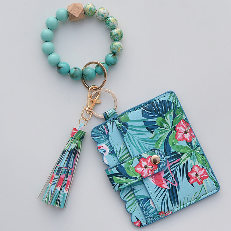 Wholesale Card Holder Pu Tassel Beads Bracelet Wallet Keychain
